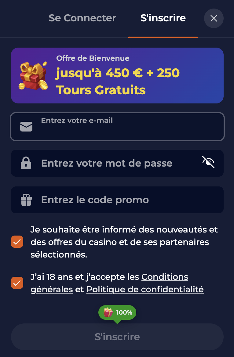 Aperçu de l'inscription à Nine Casino